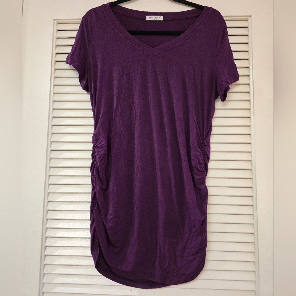 Bearsland - (Maternity) Purple Short-Sleeve Ruched Side Detail Tunic Top